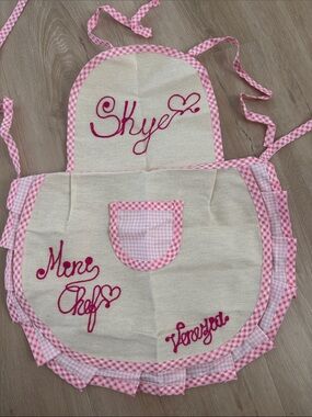 Personalized Pink Gingham Kids Apron - 'Skye'